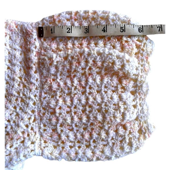 Vtg Hand Crocheted Top Women’s Puff Sleeves white Yellow Peach Glitter Yarn - Picture 4 of 9